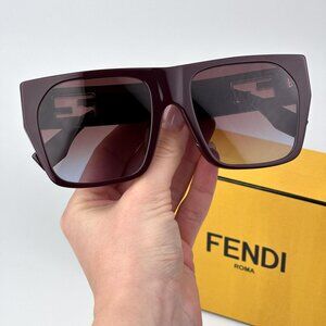 Fendi BAGUETTE FE40124F 81T  Women BRAND NEW Sunglasses Square Matte Brown